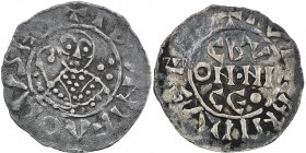 The Netherlands. Groningen. Bishop of Utrecht. Bernold 1040-1054 AR Denar (17mm, 0.68g). Groningen mint. +•SC•SBONIFA•CIVS•ΛRCHIEPS, bust facing, cros...