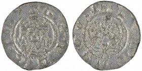 The Netherlands. Friesland. Ekbert II 1068-1077. AR Denar (18mm, 0.63g, 11h). Dokkum mint. +ECBERT[VS], crowned bearded bust facing / +[DOGG]INGVN, tw...