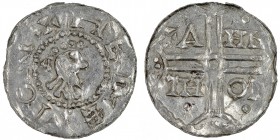 The Netherlands. Friesland. Hermann von Kalvelage 1020-1051. AR Denar (17mm, 0.64g). Emden mint. +HEREMON, diademed bust right / +A-HN-TH-ON, cross vo...