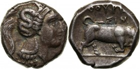 Greece, Lucania, Thurium, Stater c. 350-300 BC Weight 7,94 g, 18,5 mm.
 Waga 7,94 g, 18,5 mm.

Grade: VF+