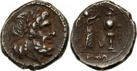 Roman Republic, anonymous Victoriatus, 211-206 BC, Rome Weight 3,37 g, 16 mm. Letter V.
 Waga 3,37 g, 16 mm.
Reference: Crawford 97/1b
Grade: VF+