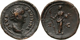Roman Empire, Faustina I (wife of Antonius Pius), Dupondius or As, Rome Weight 10,80 g, 28 mm.
 Waga 10,80 g, 28 mm.
Reference: RIC 1196
Grade: VF/...