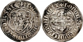 Zakon Krzyżacki, Winrych von Kniprode 1351-1382, półskojec Waga 2,56 g. W legendzie na rewersie zamiast MAGRI jest MARI. 
Grade: VF