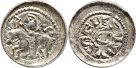 Bolesław II Śmiały 1058-1080, denar Reference: Kopicki 25 (R3)
Grade: PCGS AU58 

Średniowiecze