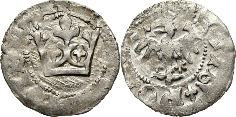 Władysław Jagiełło 1386-1434, półgrosz, Kraków, bez sygnatur Waga 1,70 g. Połysk...