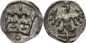 Kazimierz IV Jagiellończyk 1447–1492, denar, Kraków Waga 0,46 g, 12 mm. Bardzo ładnie zachowany egzemplarz. M oneta dawniej przypisywana Janowi Olbrac...