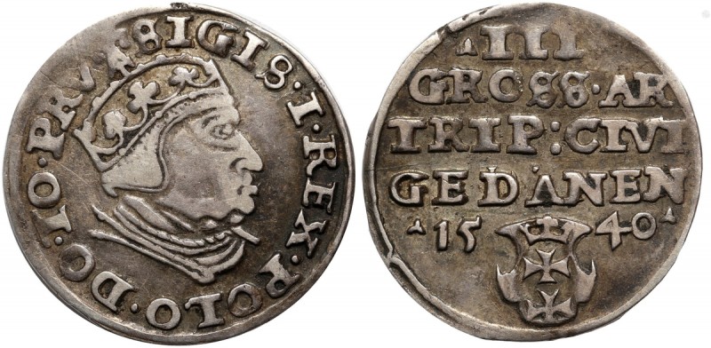 Zygmunt I Stary, trojak 1540, Gdańsk Reference: Iger G.40.1.c (R1)
Grade: VF/VF...