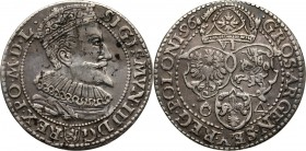 Zygmunt III Waza, szóstak 1596, Malbork Odmiana z małą głową króla. Reference: Kopicki 1240 (R1)
Grade: VF+ 

Zygmunt III Waza