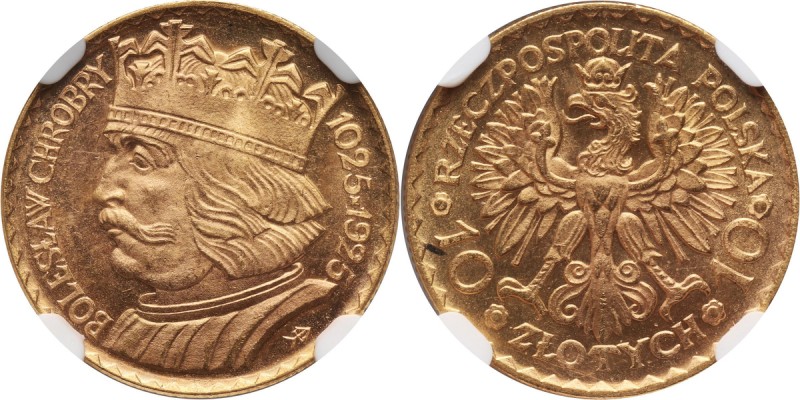II RP, 10 złotych 1925, Warszawa, Bolesław Chrobry Złoto. Moneta wyróżniona prze...