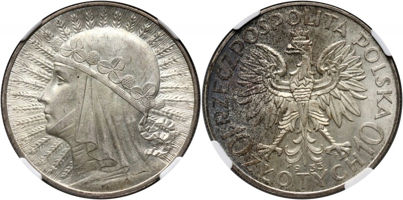 II RP, 10 złotych 1933, Warszawa, Głowa kobiety Mennicze. Reference: Parchimowic...