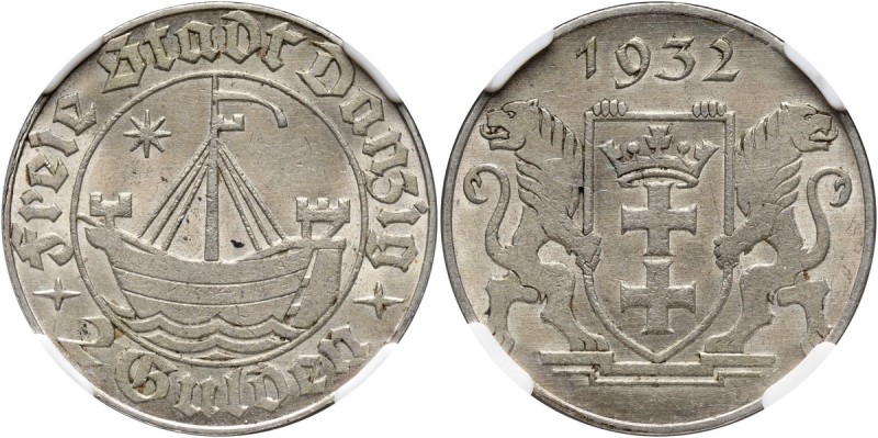 Wolne Miasto Gdańsk, 2 guldeny 1932, Berlin, koga Piękny egzemplarz.
Reference:...