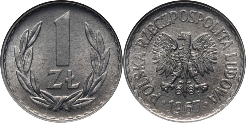 PRL, 1 złoty, 1967 Reference: Parchimowicz 213d
Grade: NGC MS65 

Polska Rzec...