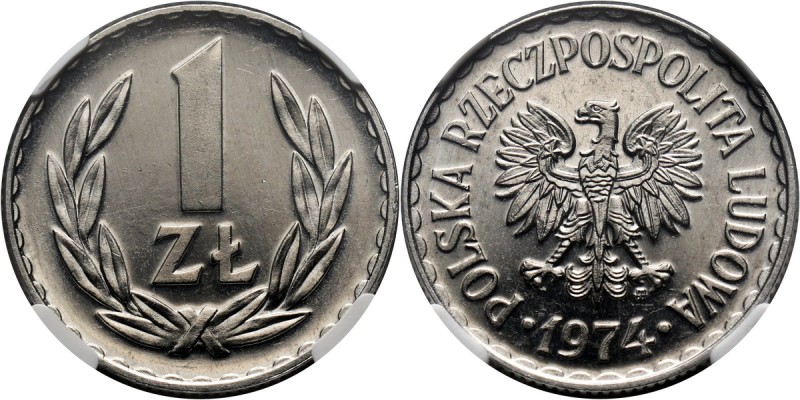 PRL, 1 złoty 1974, PROOFLIKE Menniczy egzemplarz z tłem zbliżonym do lustrzanego...