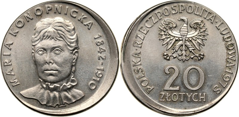 PRL, 20 złotych 1978, Maria Konopnicka, DESTRUKT Przesunięcie stempla.
Referenc...