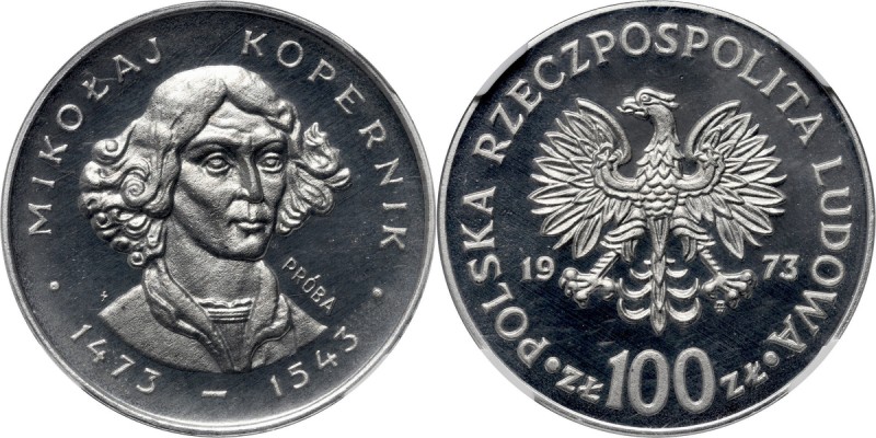 PRL, 100 złotych 1973, Mikołaj Kopernik, PRÓBA, ALUMINIUM Stempel zwykły. Nakład...