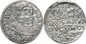Kurlandia, Wilhelm Kettler, trojak 1597, Mitawa Odmiana z końcówką legendy awersu CVR.E - nienotowana w katalogu monet Kurlandii autorstwa Kruggela-Ge...