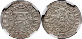 Prusy Książęce, Albert Hohenzollern, szeląg 1531, Królewiec Moneta wyjątkowej urody. 
Reference: Kopicki 3760
Grade: NGC MS64 

Coins related to P...