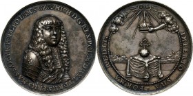 Michał Korybut Wiśniowiecki, medal koronacyjny bez daty (1669) Autorstwa Johanna Bensheima. Srebro, waga 35,82 g, średnica 47 mm. Bardzo rzadki i pięk...