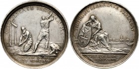 August II, Toruń, medal z 1724 roku, wybity dla uczczenia pamięci ofiar Tumultu Toruńskiego z 16 i 17 lipca 1724 roku Srebro, waga 21,99 g, średnica 4...