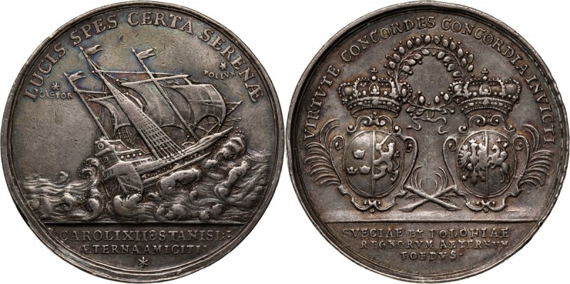 Stanisław Leszczyński, srebrny medal bez daty (1705) Wybity z okazji podpisania ...