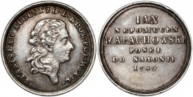 Stanisław August Poniatowski, Jan Nepomucem Małachowski - poseł do Saksonii, 1789 Medal z XIX wieku autorstwa Majnerta pochodzący z tzw. suity poselsk...