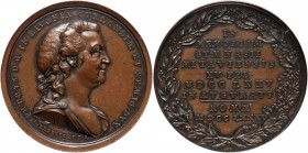 Kurlandia, Piotr Biron, medal z 1785 roku, wybity w Rzymie z okazji 10-lecia Gimnazjum w Mitawie Sygnowany C. LEBERECHT F.R.. Brąz, średnica 42 mm. Rz...