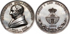 XIX wiek, Wolne Miasto Kraków, medal z 1838 roku, Florian Straszewski Autorstwa Józefa Daniela Boehm’a. Srebro, waga 61,38 g, średnica 56 mm. Obicia i...