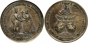 XIX wiek, medal z 1861 roku, wybity na pamiątkę Unii w Horodle Srebro, waga 6,46 g, średnica 28 mm. Patyna. Rzadki.
Reference: Hutten-Czapski 3844 (a...