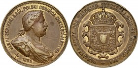 XIX wiek, medal z 1883 roku, Jan III Sobieski, 200-lecie zwycięstwa pod Wiedniem Sygnowany LAUER. Mosiądz, waga 9,32 g, średnica 27 mm. Rzadki medal, ...