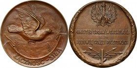 II RP, medal z 1925 roku, Ministerstwo Spraw Wojskowych, za hodowlę gołębi pocztowych Autorstwa Dionizego Bojarunasa. Brąz, waga 137,10 g, średnica 70...