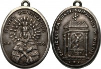 XX wiek, Wilno, otwierany medalik religiny, Jezus na Górze Snipiskiej w Wilnie Srebro, waga 2,39 g, wymiary 22 x 16 mm. 
Grade: dobry