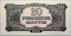 PRL, 20 złotych 1944 'obowiązkowe', seria Ar Numer 160179. Pięknie zachowane.
Reference: Miłczak 116c, Lucow 1122 (R2)
Grade: PMG 65 EPQ 

Polish ...