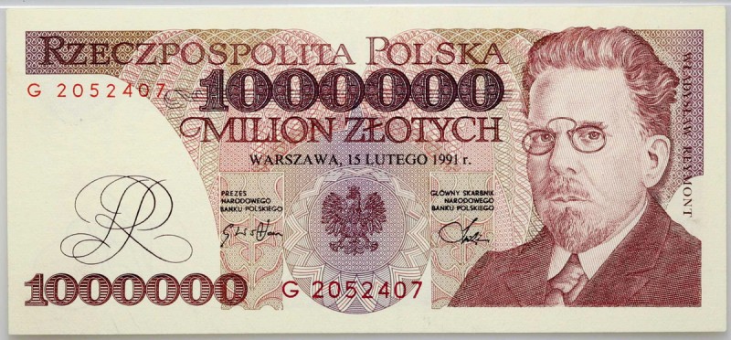 III RP, 1000000 złotych 15.02.1991, seria G Numer 2052407. Rzadka seria.
Refere...