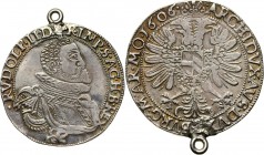 Austria, Rudolf II, 1/2 Thaler 1606, Joachimsthal Loop on top. Tooled fields. Weight 14,68 g. Very rare coin.
 Zawieszka i ślady gładzenia tła. Waga ...