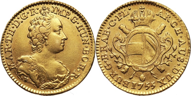 Austria, Maria Theresia, Souverain d'or 1755, Antwerp Gold 5,49 g. Small scratch...