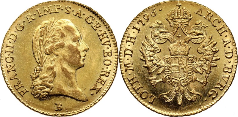 Austria, Franz II, Ducat 1796 B, Kremnitz Gold. Beautiful coin.
 Złoto 3,49 g. ...