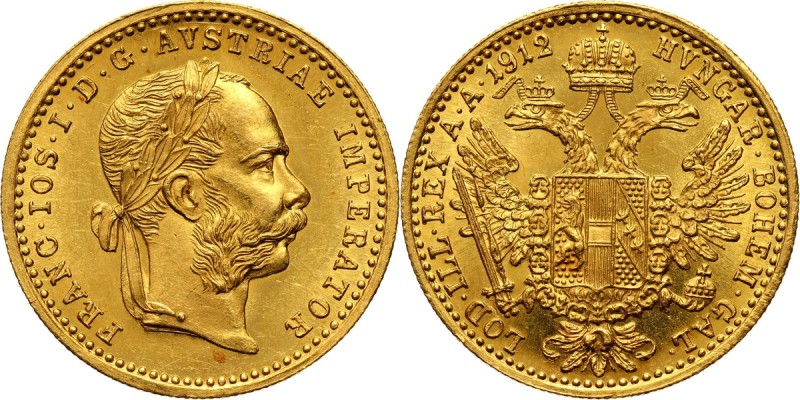 Austria, Franz Joseph I, Ducat 1912, Vienna Gold 3,48 g.
 Złoto 3,48 g.
Refere...