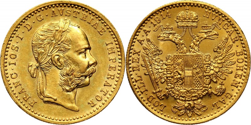 Austria, Franz Joseph I, Ducat 1914, Vienna Gold 3,49 g.
 Złoto 3,49 g.
Refere...