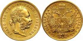Austria, Franz Joseph I, Ducat 1914, Vienna Gold 3,49 g.
 Złoto 3,49 g.
Reference: Friedberg 493
Grade: UNC/AU 

Austria