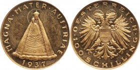 Austria, Republic, 100 Schilling 1937, Vienna Gold. Scarce. Mintage 2900 pcs.
 Złoto. Rzadszy rocznik. Nakład: 2900 sztuk.
Reference: Friedberg 522...