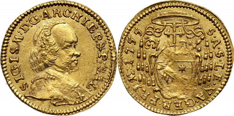 Austria, Salzburg, Sigismund III. von Schrattenbach, 1/4 Ducat 1755 Gold 0,85 g....