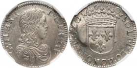 France, Orange, William Henry of Nassau, 1/12 Ecu 1660 Świetnie zachowane. Reference: Duplessy 2198
Grade: NGC MS61 

France