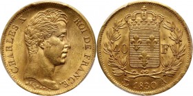 France, Charles X, 40 Francs 1830 A, Paris Gold. Beautiful coin. Złoto. Pięknie zachowane.
Reference: Friedberg 547
Grade: PCGS MS63 

France