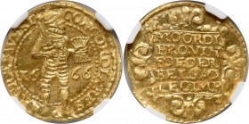 Netherlands, West Friesland, Ducat 1666 Gold. Scarce coin in mint state with beautiful lustre. Złoto. Rzadki i piękny egzemplarz ze wspaniałym lustrem...