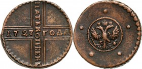 Russia, Catherine I, 5 Kopecks 1727 НД, Naberezhny Mint Reference: KM #170, Bitkin 274-289
Grade: VF+ 

Russia to 1917