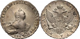 Russia, Elizabeth I, Rouble 1754 СПБ IМ, St. Petersburg Silver 25,04 g. Srebro 25,04 g. Bardzo ładnie zachowany w delikatnej patynie. Reference: Bitki...
