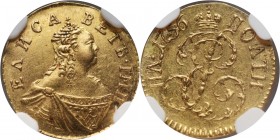 Russia, Elizabeth, Poltina 1756, Red Mint Gold. Very nice coin. Złoto. Pięknie zachowana moneta. Reference: Bitkin 70 (R), Friedberg 118
Grade: NGC M...