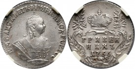 Russia, Elizabeth I, 10 Kopecks (Grivennik) 1756/5 МБ, Moscow Beautiful coin. Pięknie zachowane. Reference: Bitkin 229 (R)
Grade: NGC MS63 

Russia...