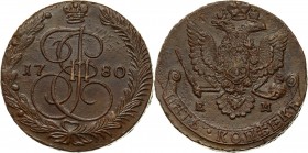 Russia, Catherine II, 5 Kopecks 1780 EM, Ekaterinburg Ładnie zachowane. Reference: Bitkin 631
Grade: XF+ 

Russia to 1917