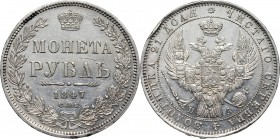 Russia, Nicholas I, Rouble 1847 СПБ ПА, St. Petersburg Reference: Bitkin 209
Grade: XF 

Russia to 1917